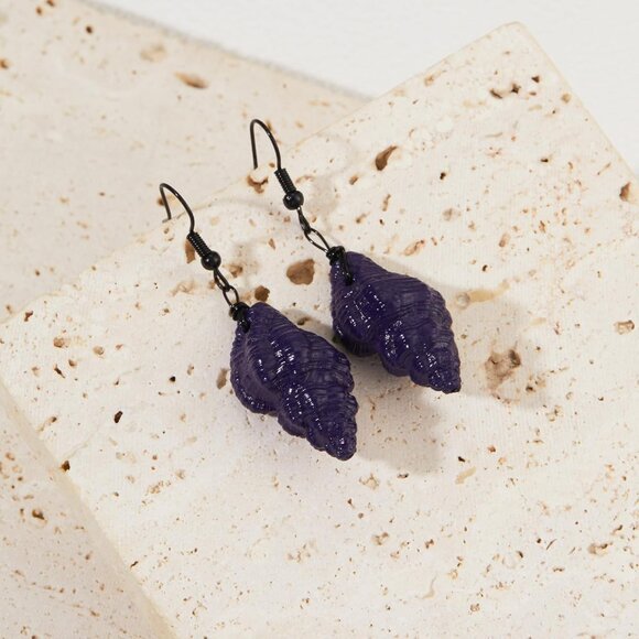 Purple Conch Seashell Earrings Dangle Costume Jewelry for Women - Picture 3 of 5